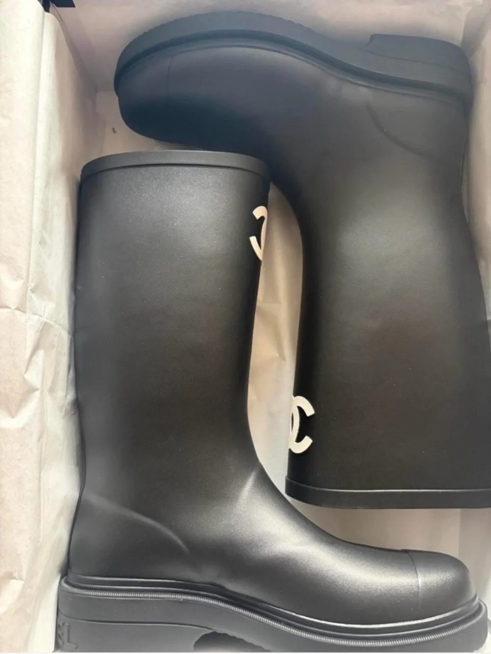 CHANEL Black Rain Boots size 38 - Picture 2 of 4